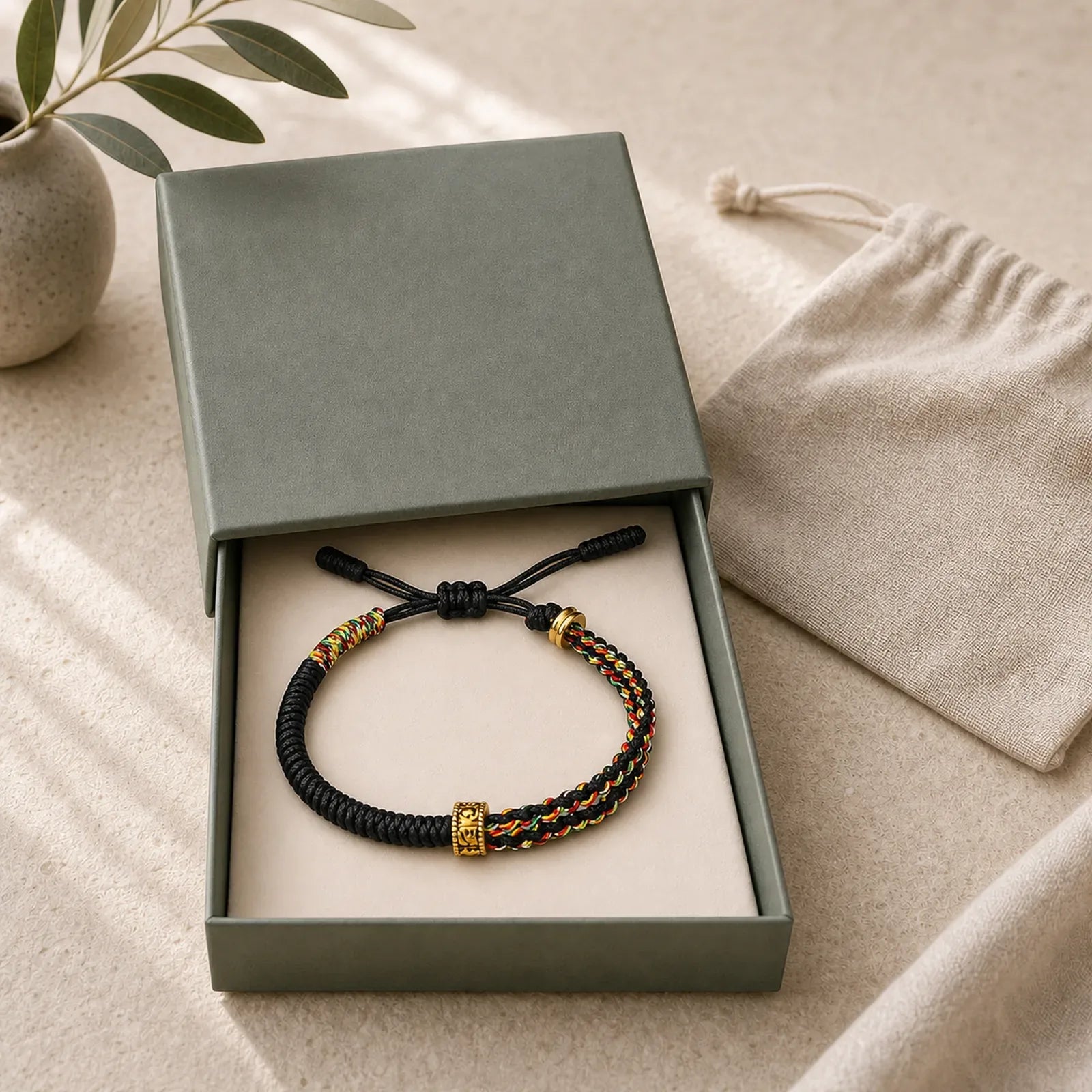 Om Mani Padme Hum Protection Luck String Bracelet featuring Om Mani Padme Hum, Om, Red String