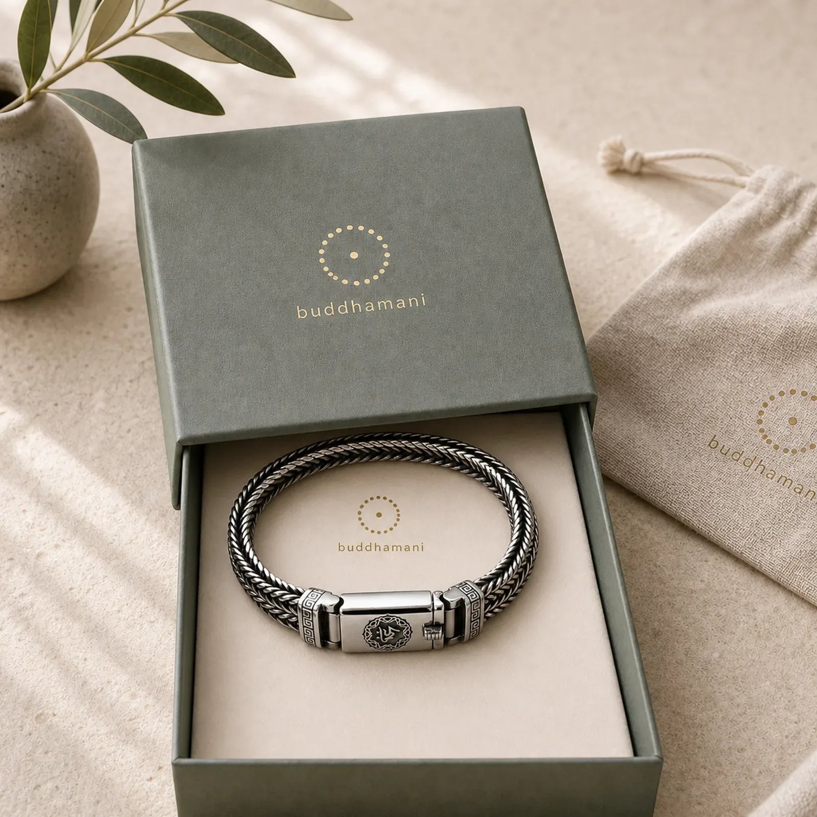 Om Mani Padme Hum Purity Peace Braid Style Bracelet featuring Om Mani Padme Hum, Om, Six True Words (Om Mani Padme Hum)