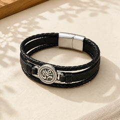 Om Round Engraved Multilayered Braided Retro Leather Bracelet featuring Om