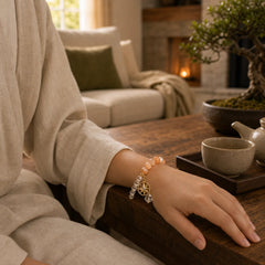 Orange Cat's Eye White Crystal Star Support Bracelet featuring Cat's Eye / Chrysoberyl, Clear Quartz / White Crystal