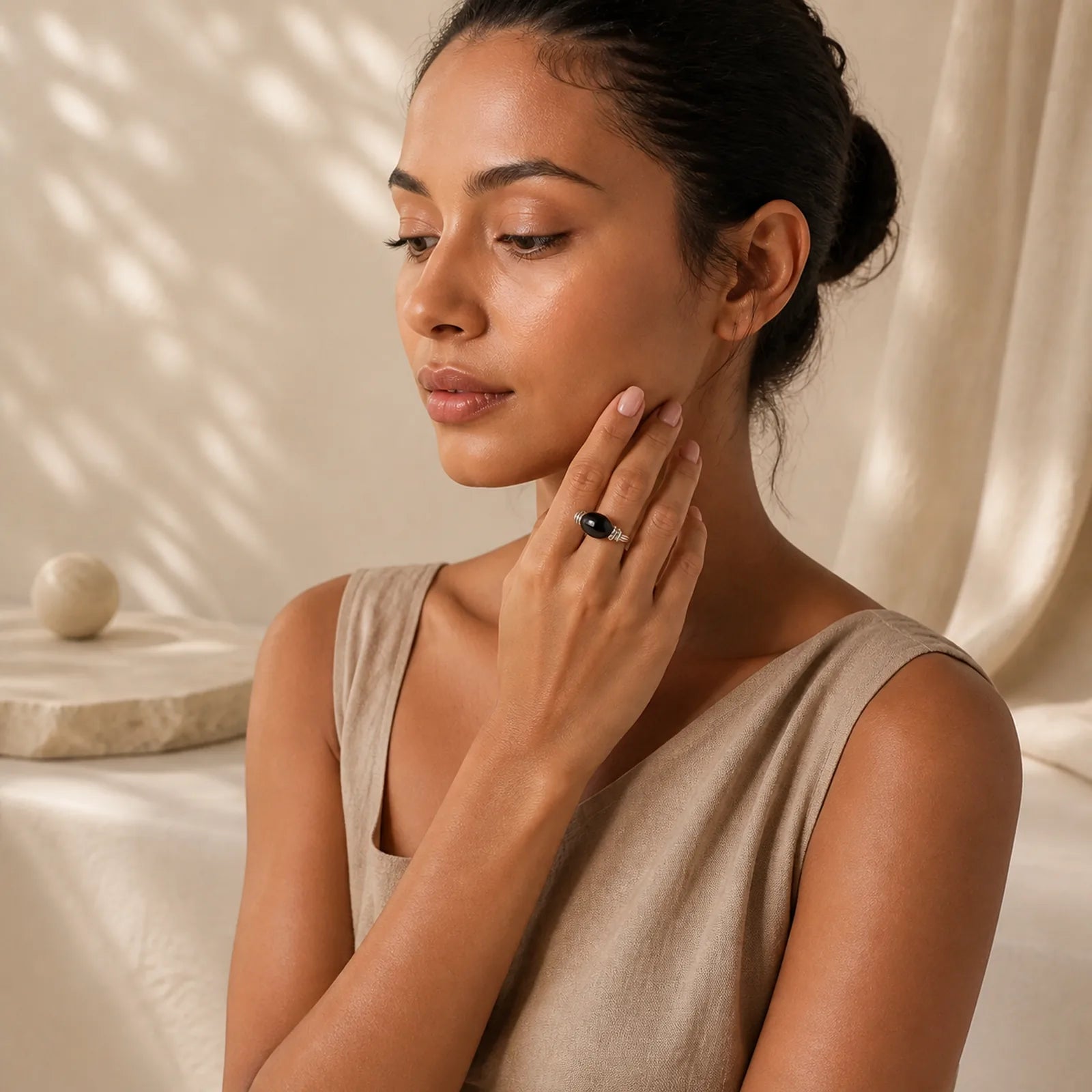 Oval Pattern Hematite Support Adjustable Ring featuring Hematite, Copper