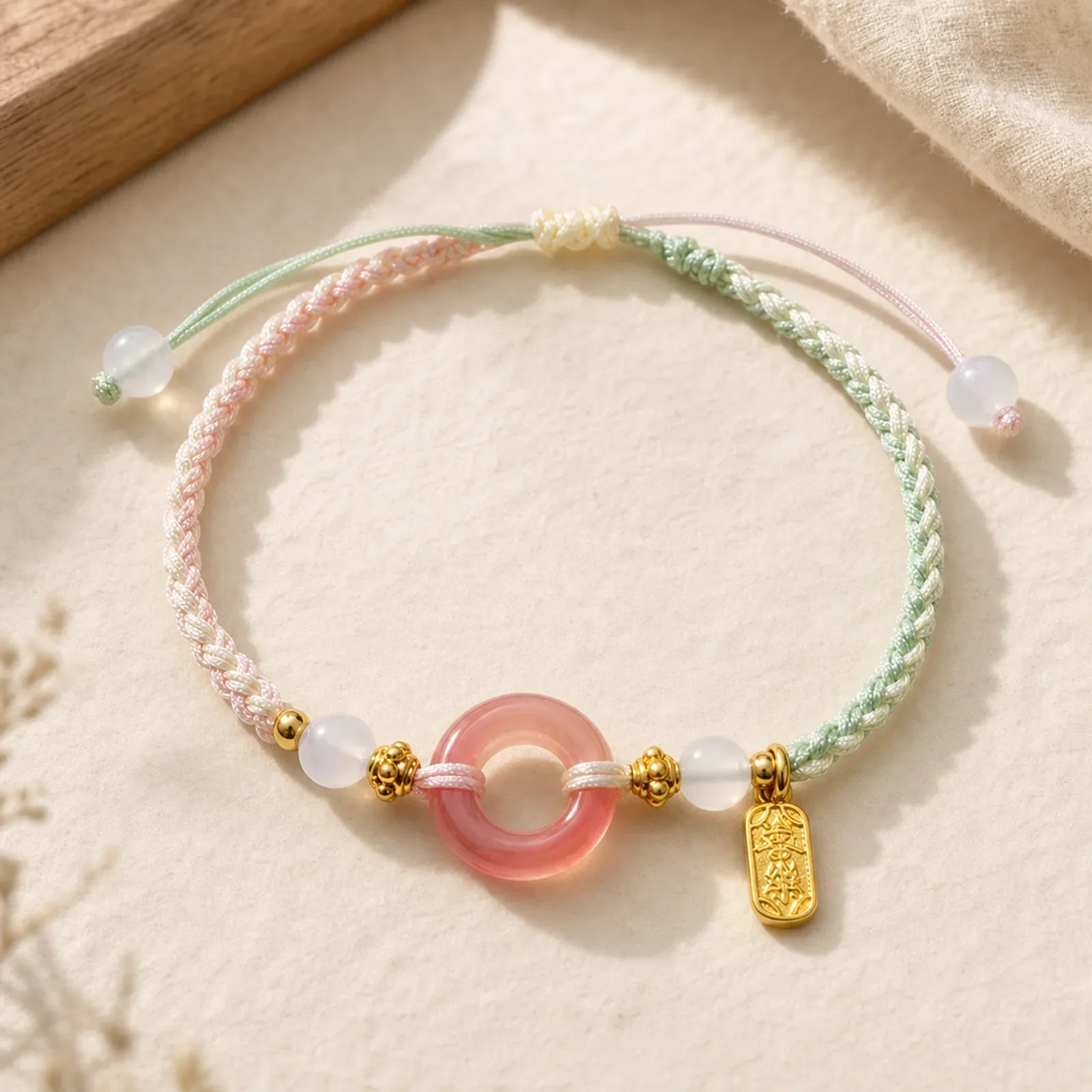 Peace And Joy Agate Peace Buckle Auspicious Handmade Braided Bracelet featuring Peace Buckle, Copper