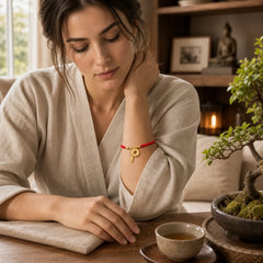 Peace Buckle Attract Fortune Charm Titanium Steel Red String Connection Bracelet featuring Peace Buckle, Titanium Steel, Red String