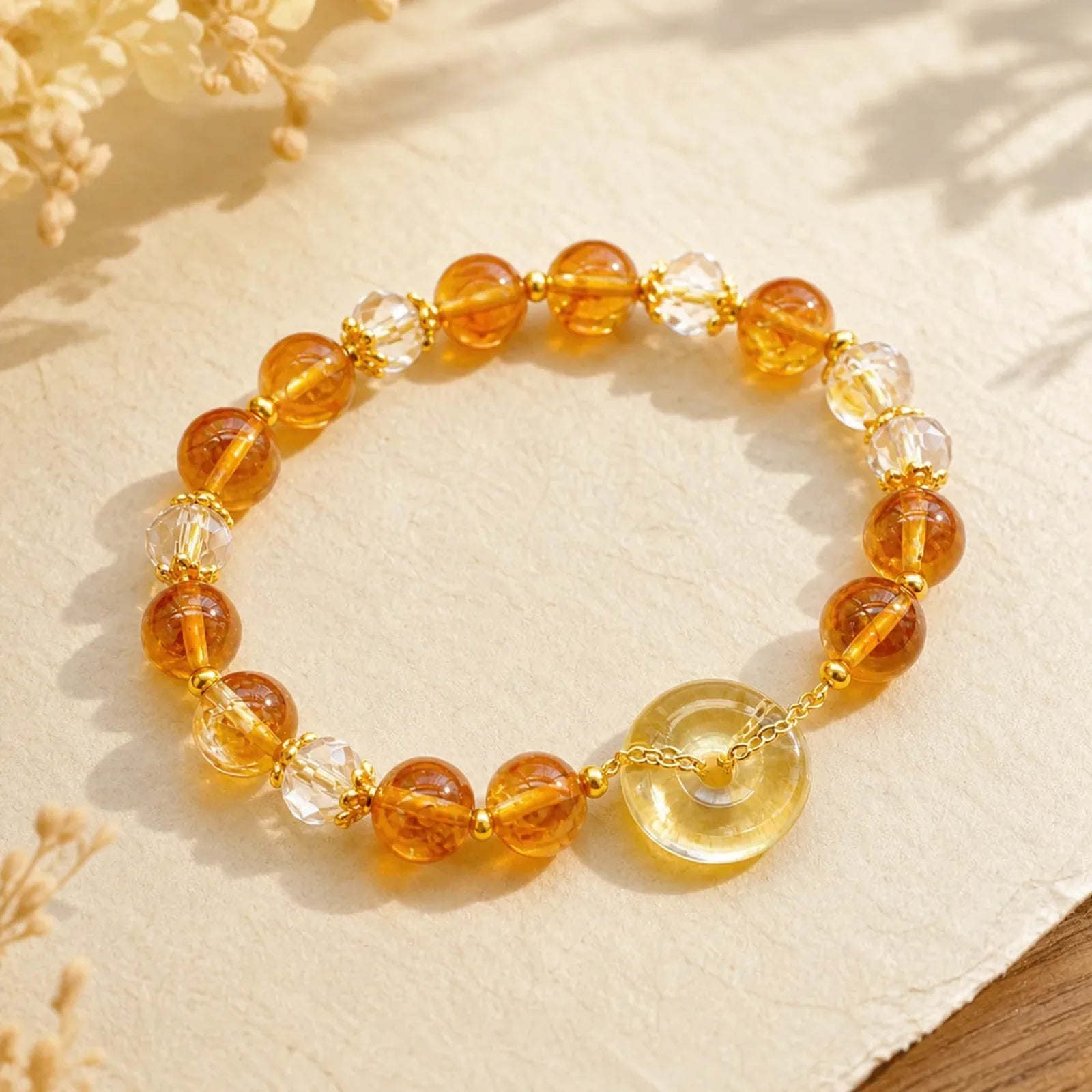 Peace Buckle Citrine Crystal Prosperity Bracelet featuring Peace Buckle, Citrine, Copper
