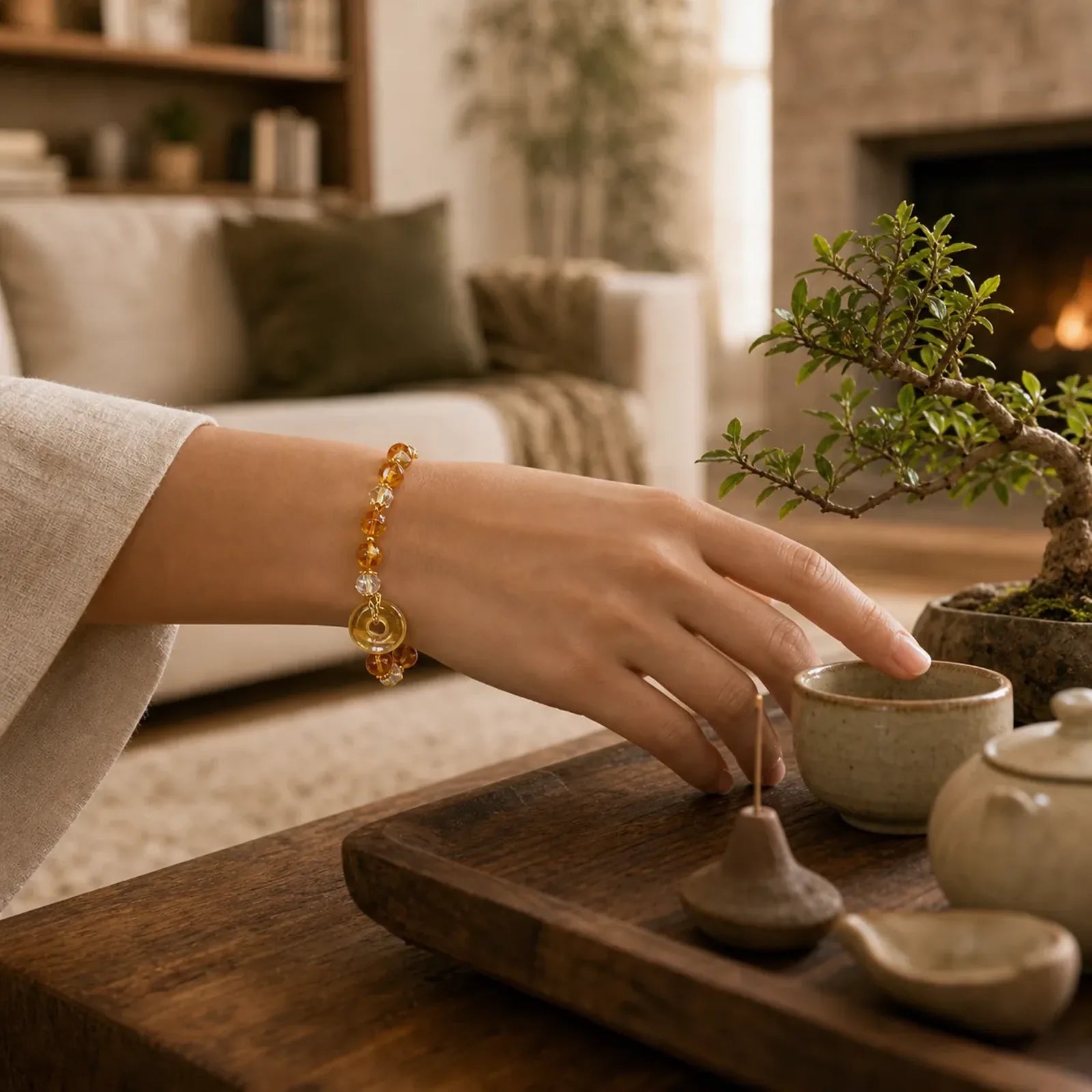 Peace Buckle Citrine Crystal Prosperity Bracelet featuring Peace Buckle, Citrine, Copper