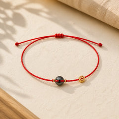 Peace Buckle Copper Coins Jade Red String Connection Bracelet Anklet featuring Peace Buckle, Copper, Jade