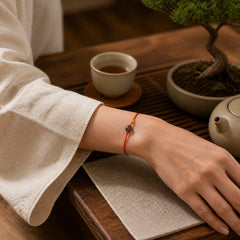 Peace Buckle Copper Coins Jade Red String Connection Bracelet Anklet featuring Peace Buckle, Copper, Jade