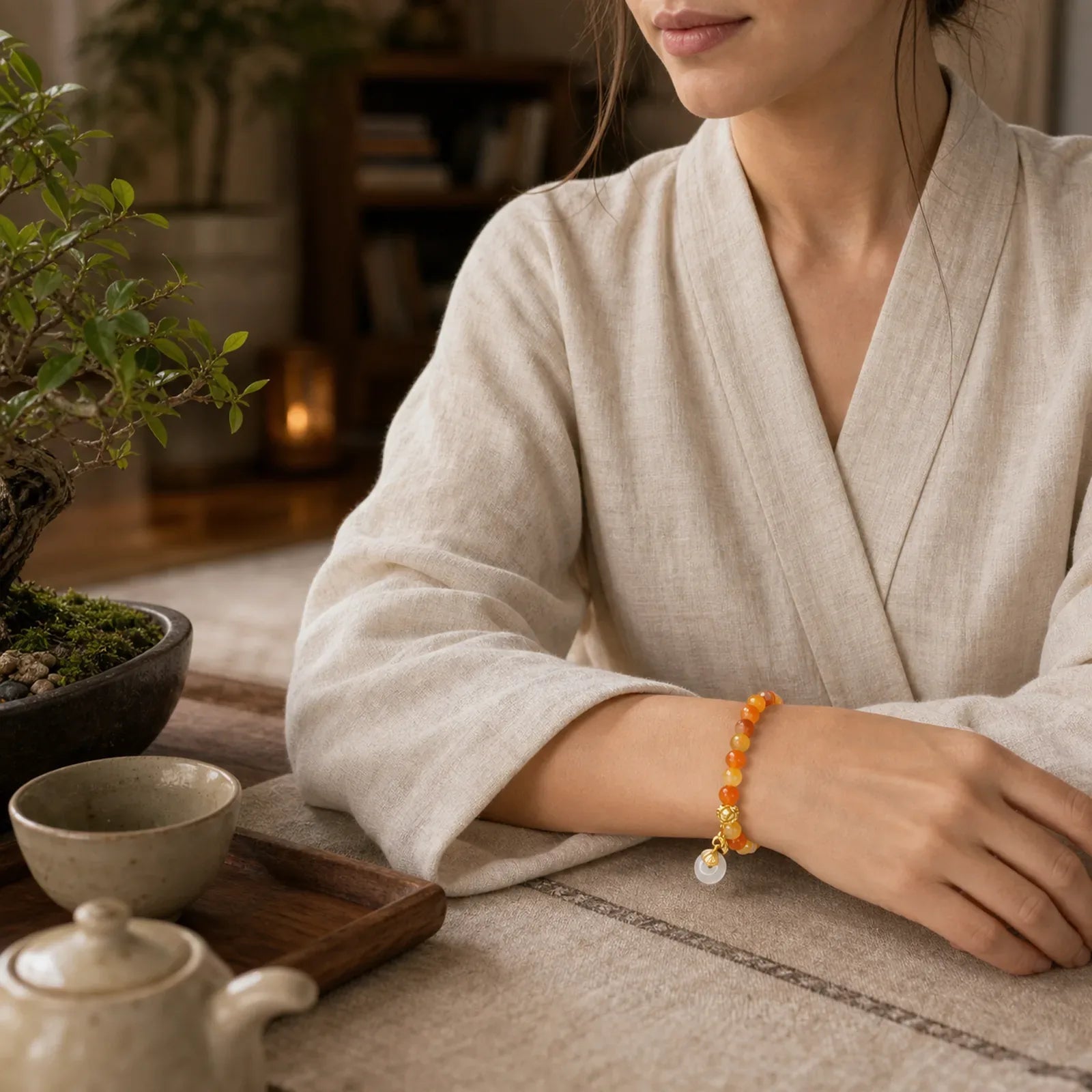 Peace Buckle Golden Silk Jade Ward Off Evil Spirits Bracelet featuring Peace Buckle, Golden Silk Jade, Copper