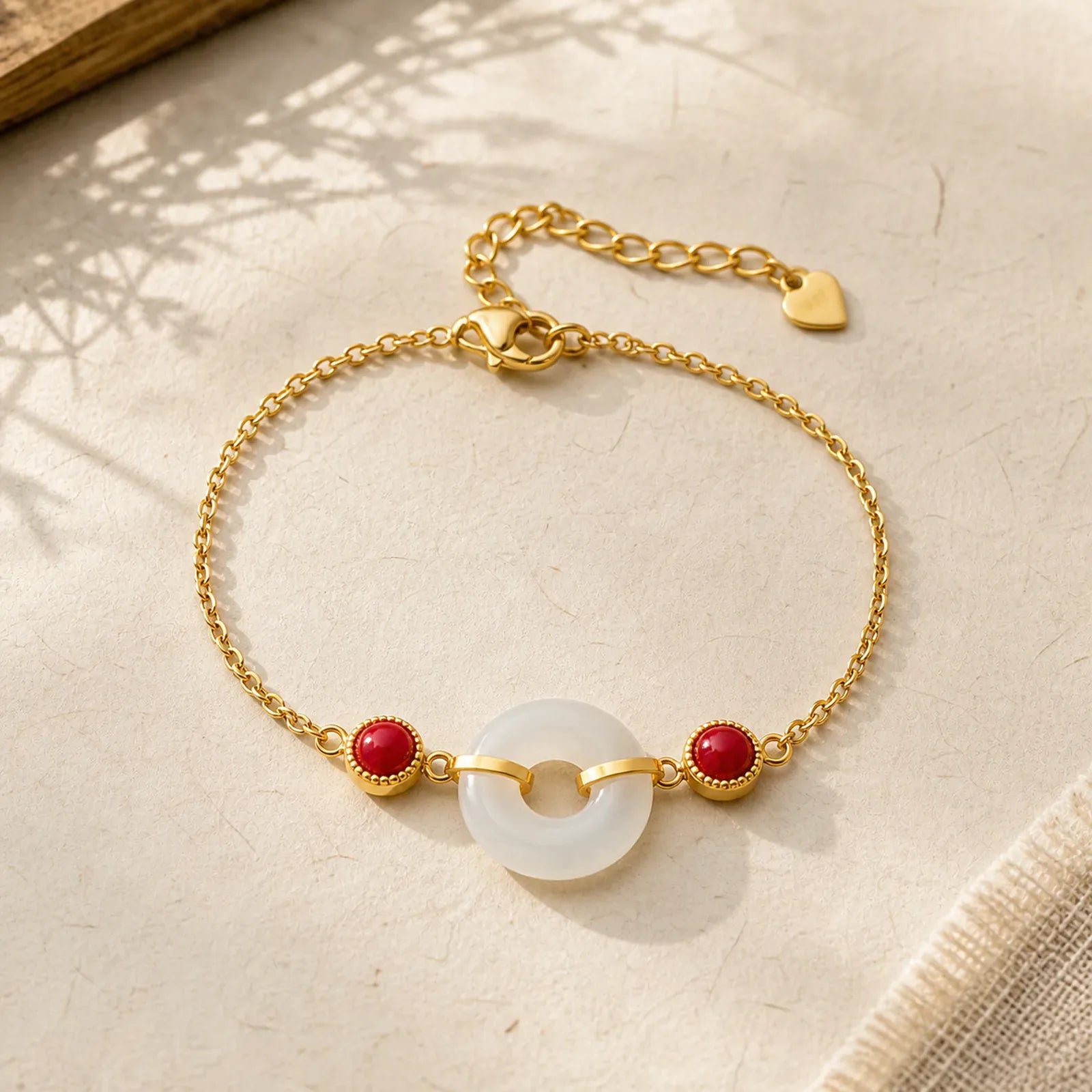 Peace Buckle Hetian White Jade Copper Plated Gold Protection Bracelet featuring Peace Buckle, White Jade, Jade