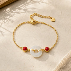 Peace Buckle Hetian White Jade Copper Plated Gold Protection Bracelet featuring Peace Buckle, White Jade, Jade