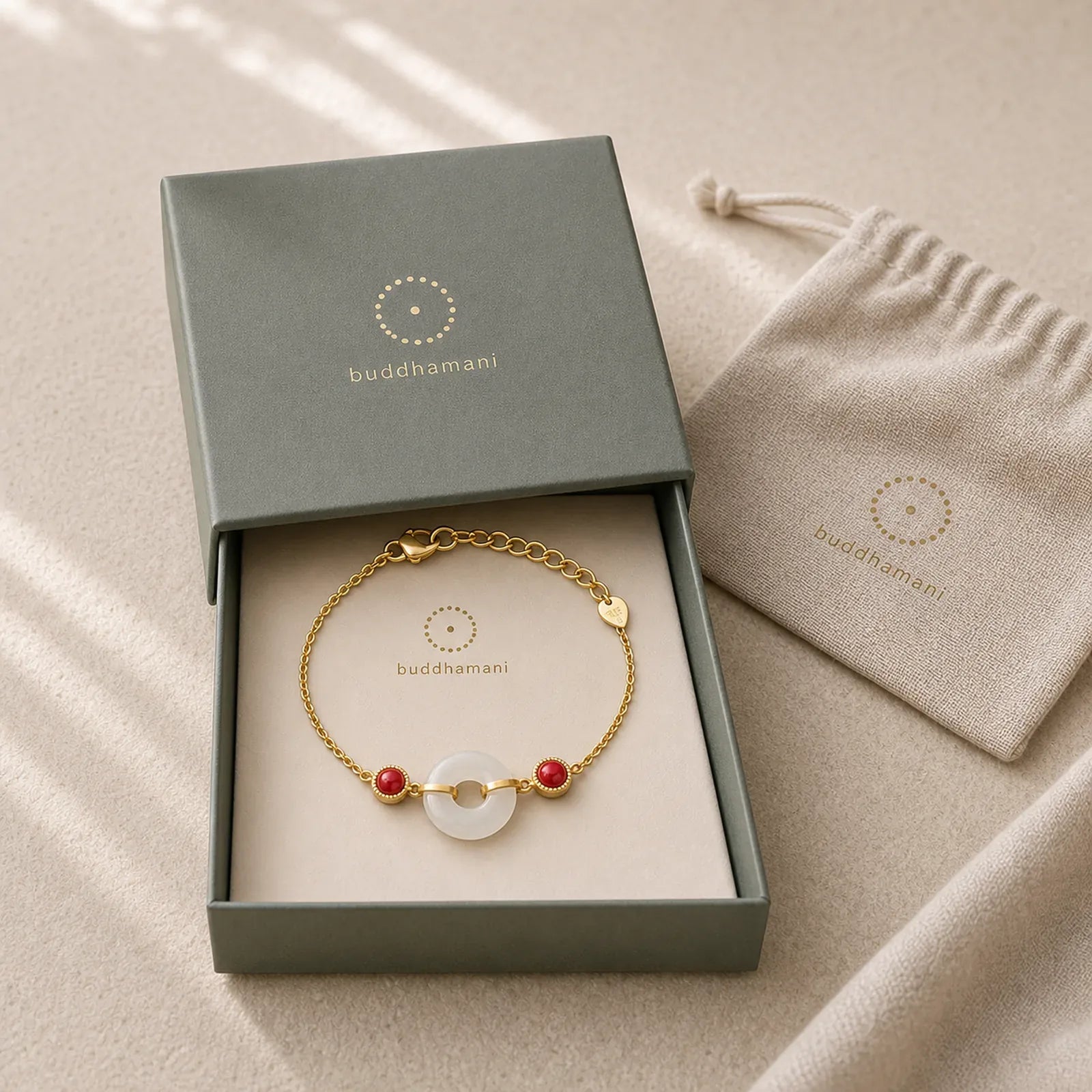 Peace Buckle Hetian White Jade Copper Plated Gold Protection Bracelet featuring Peace Buckle, White Jade, Jade