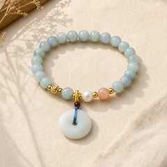 Peace Buckle Jade Round Beaded Luck Auspicious Bracelet featuring Peace Buckle, Jade, Copper