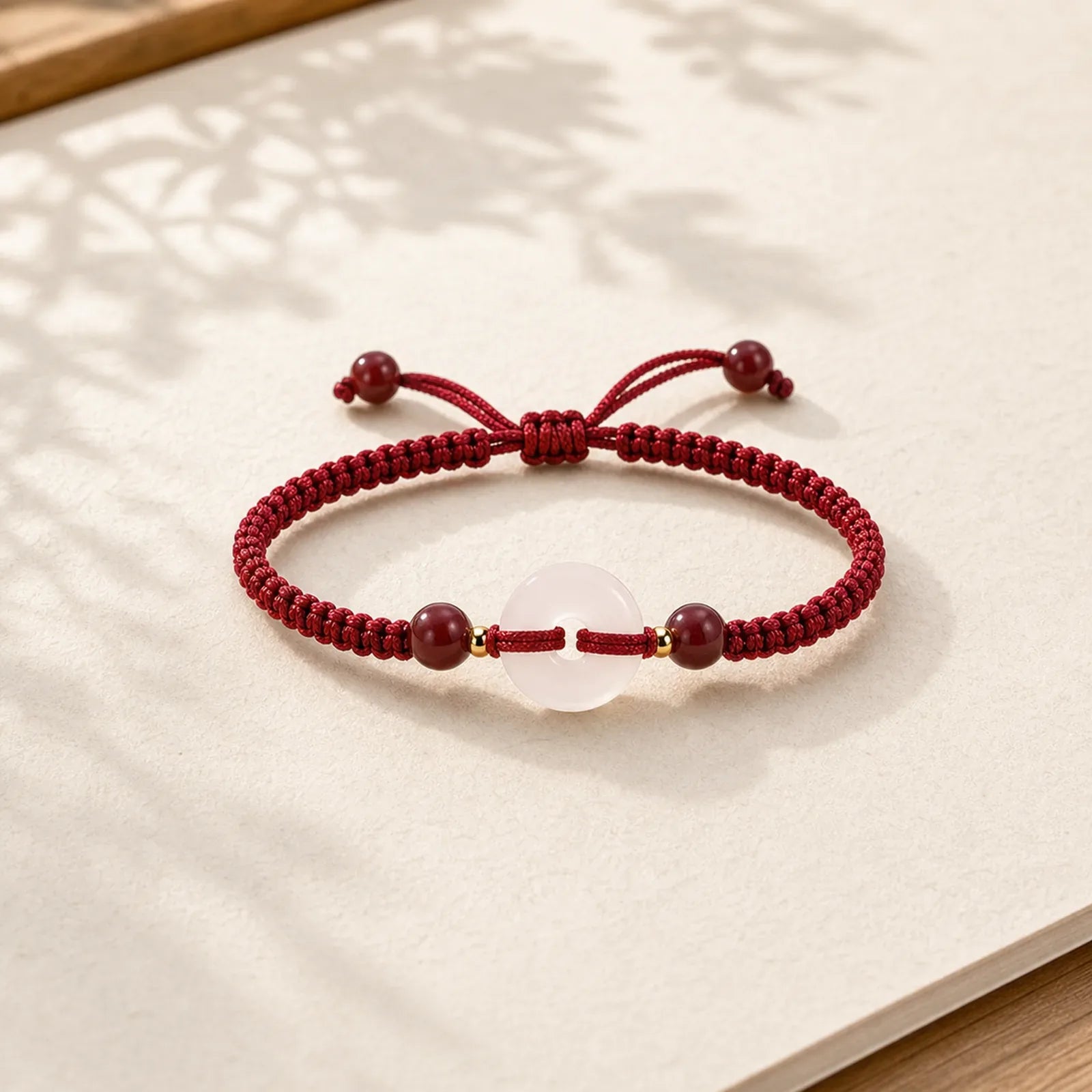 Peace Buckle White Agate Flat Knot Diamond Knot Red String Connection Bracelet featuring Peace Buckle, White Agate, Red String