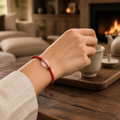 Peace Buckle White Agate Flat Knot Diamond Knot Red String Connection Bracelet featuring Peace Buckle, White Agate, Red String