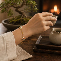 Peace Buckle White Jade Luck Copper Bracelet featuring Peace Buckle, White Jade, Jade