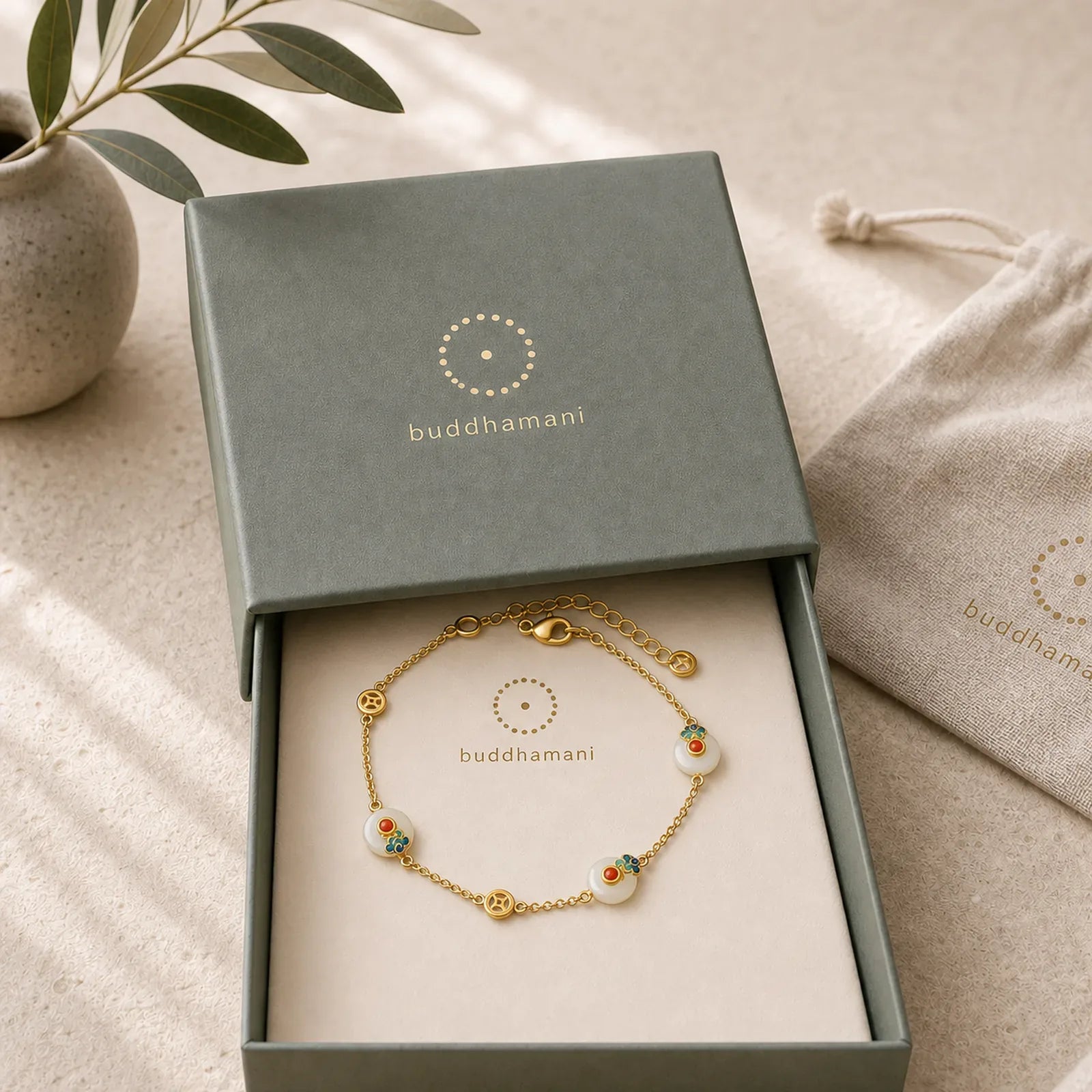 Peace Buckle White Jade Luck Copper Bracelet featuring Peace Buckle, White Jade, Jade