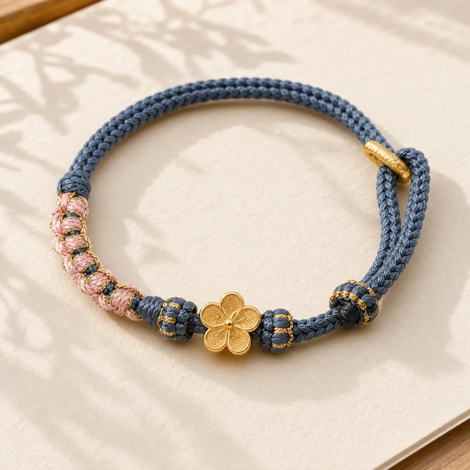 Peach Blossom Design Wealth String Bracelet featuring Copper