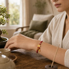 Peach Blossom Happiness Charm Luck Red String Bracelet featuring Red String, Copper