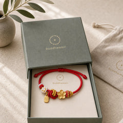 Peach Blossom Happiness Charm Luck Red String Bracelet featuring Red String, Copper