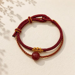 Peach Blossom Knot Cinnabar Beads Eight-strand Braid Blessing Bracelet featuring Cinnabar, Red String
