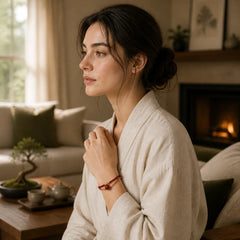 Peach Blossom Knot Cinnabar Beads Eight-strand Braid Blessing Bracelet featuring Cinnabar, Red String