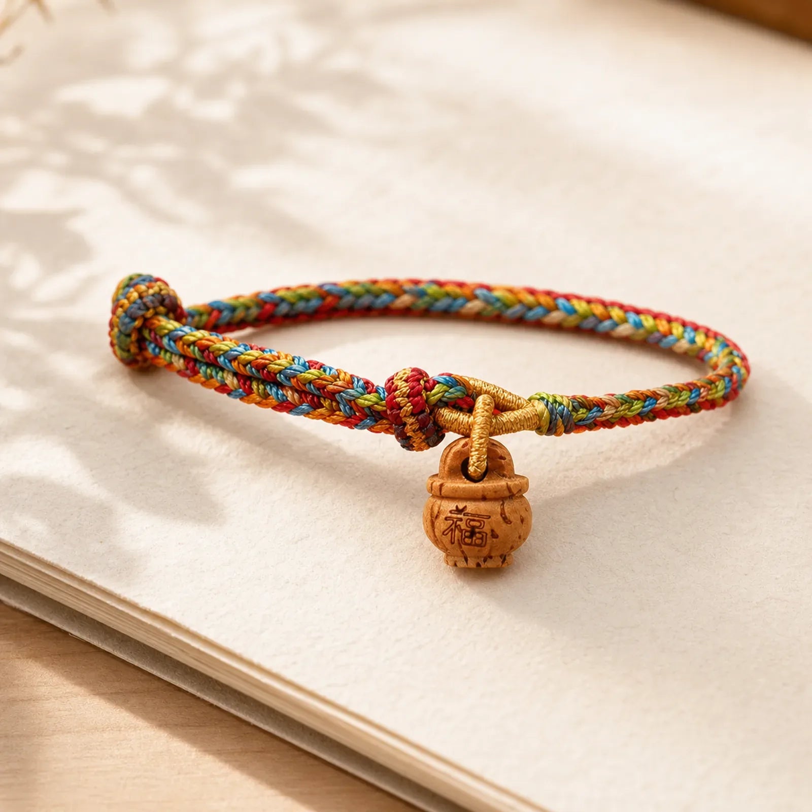 Peach Wood Fu Character Safe And Well Wealth Bracelet featuring Peach Wood, Fu Character