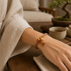 Peach Wood Fu Character Safe And Well Wealth Bracelet featuring Peach Wood, Fu Character