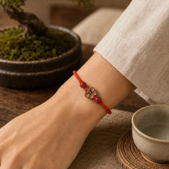 Peach Wood Small Peach Blossom Cinnabar Wealth String Bracelet Anklet featuring Peach Wood, Cinnabar, Red String