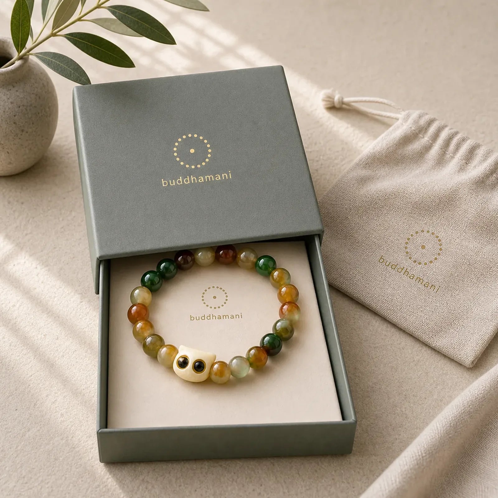 Peacock Agate Ivory Fruit Cat Courage Bracelet featuring Peacock Agate, Peacock, Ivory Fruit