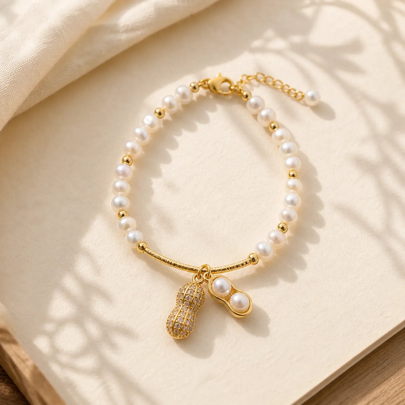 Pearl Bead Peanut Good Things Happen Wisdom Bracelet featuring Pearl, Copper