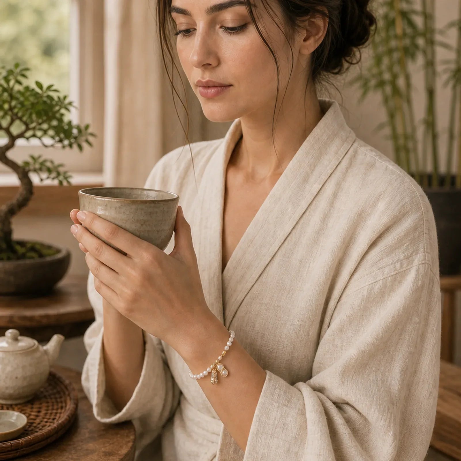Pearl Bead Peanut Good Things Happen Wisdom Bracelet featuring Pearl, Copper