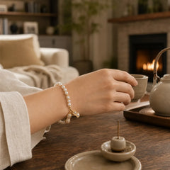 Pearl Bead Peanut Good Things Happen Wisdom Bracelet featuring Pearl, Copper