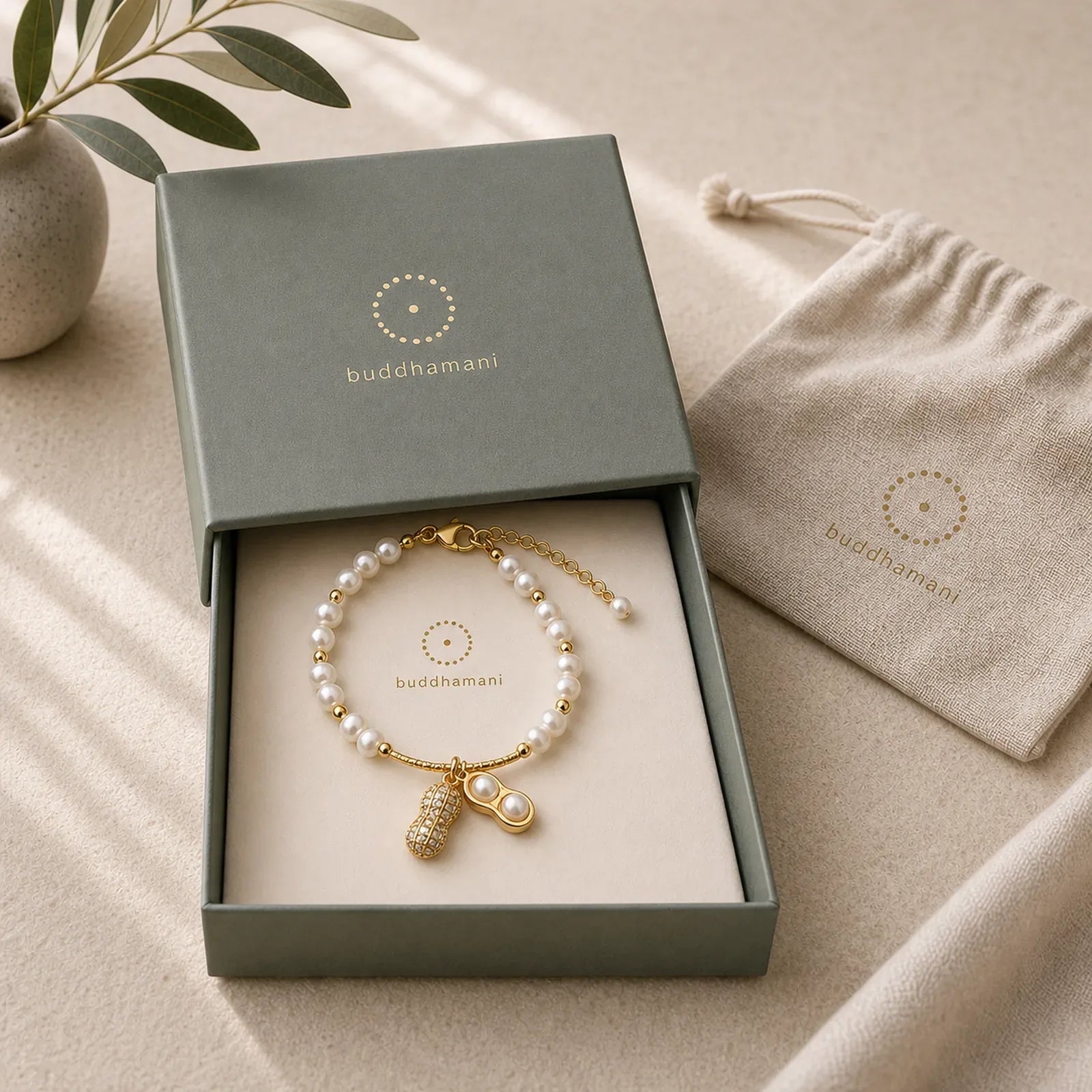 Pearl Bead Peanut Good Things Happen Wisdom Bracelet featuring Pearl, Copper