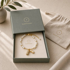 Pearl Bead Peanut Good Things Happen Wisdom Bracelet featuring Pearl, Copper