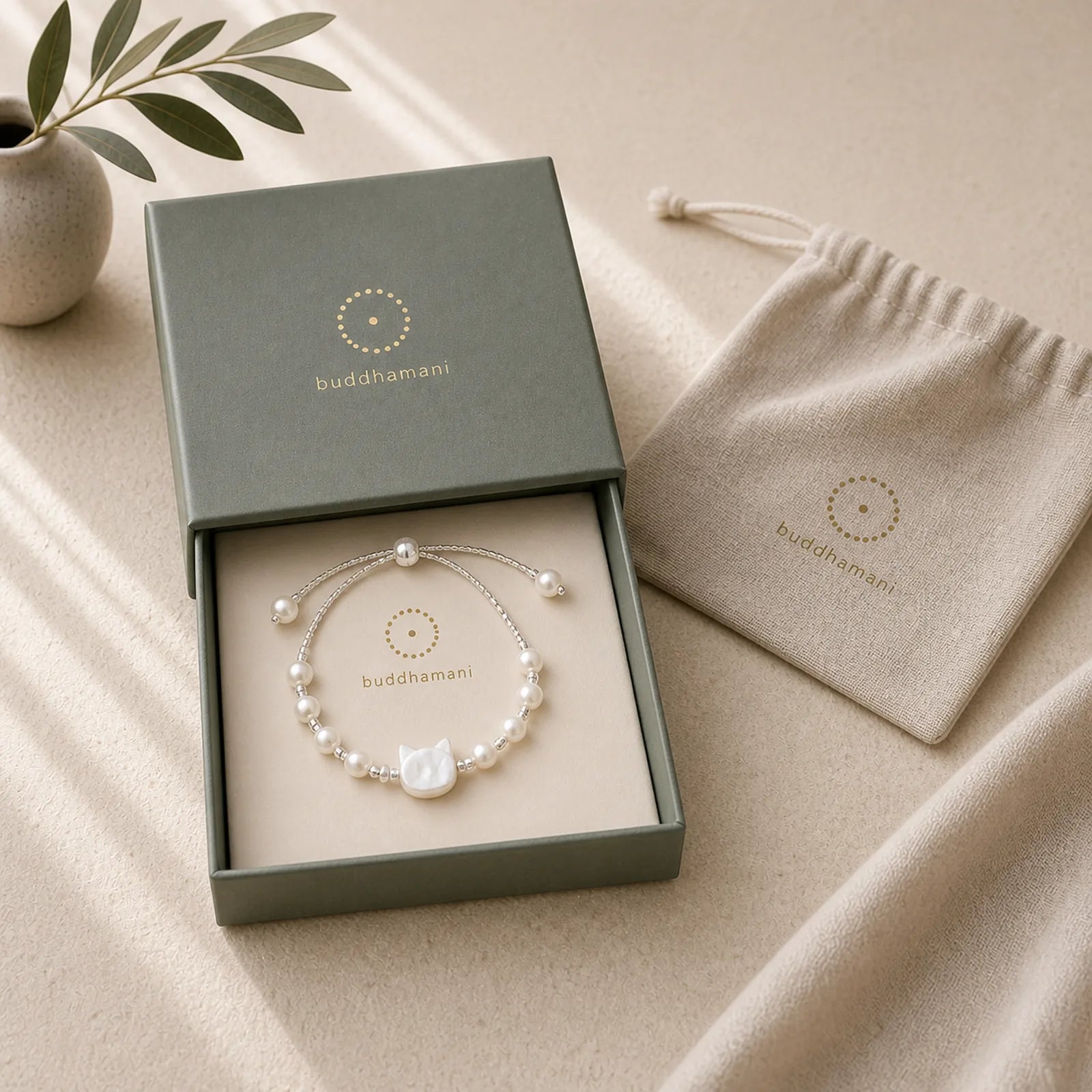 Pearl Cat Head Tridacna Stone Silver Healing Bracelet featuring Pearl, Tridacna Stone, Silver