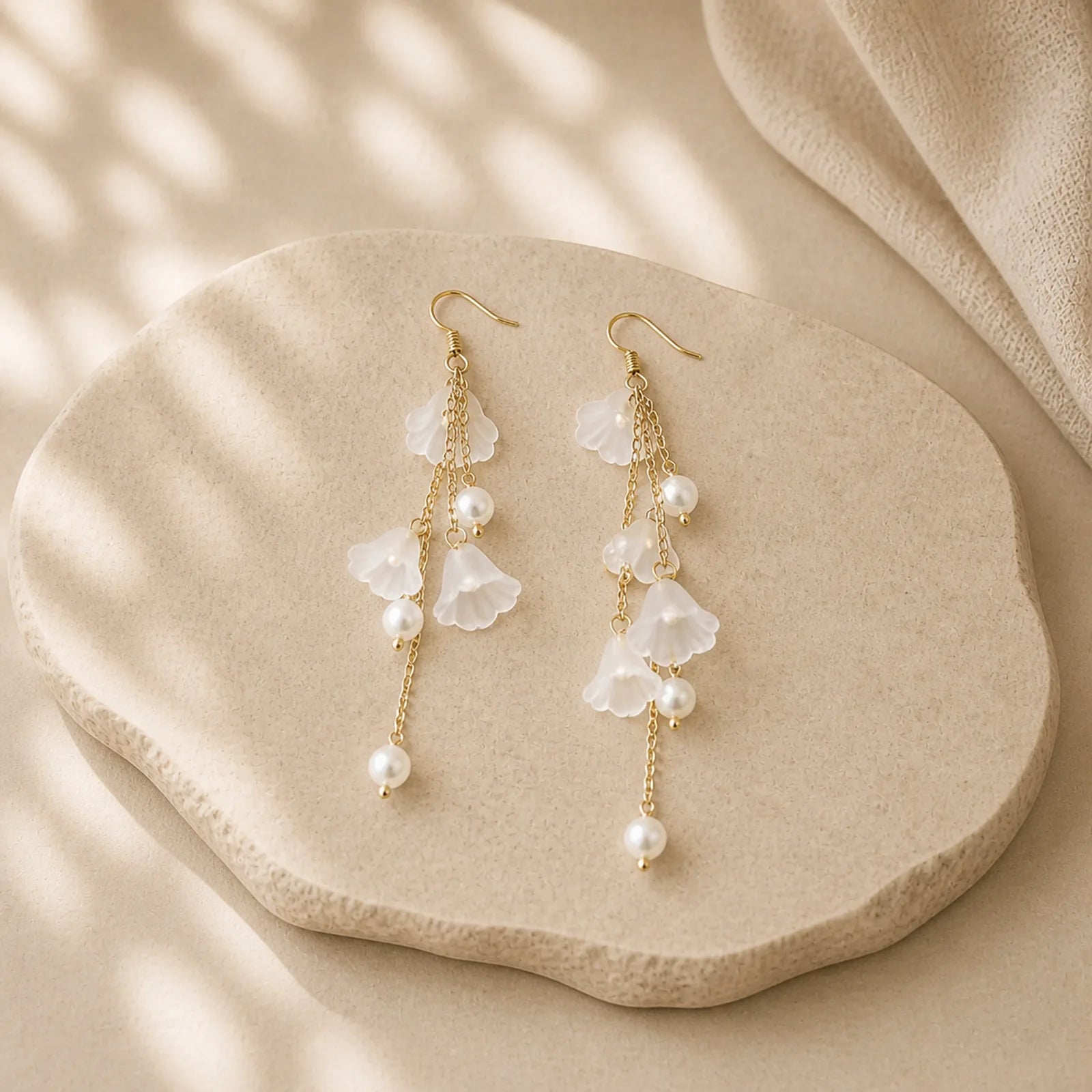 Pearl Flower Petals Luck Drop Earrings featuring Pearl