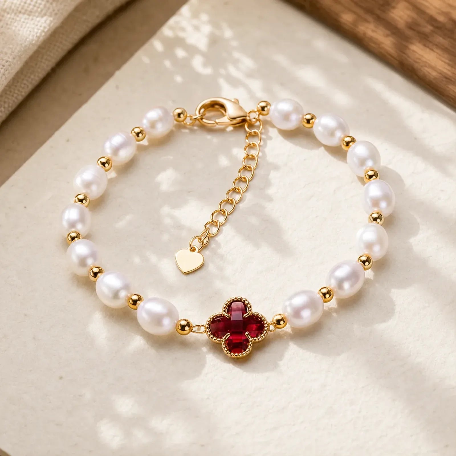 Pearl Four Leaf Clover Wealth Chain Bracelet featuring Pearl