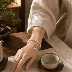 Pearl Green Strawberry Quartz Bead Healing Chain Bracelet featuring Pearl, Green Strawberry Quartz, Strawberry Quartz