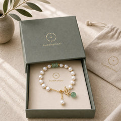 Pearl Green Strawberry Quartz Bead Healing Chain Bracelet featuring Pearl, Green Strawberry Quartz, Strawberry Quartz