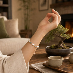 Pearl Moonstone Strawberry Quartz Bead Optimism Bracelet featuring Pearl, Moonstone, Strawberry Quartz
