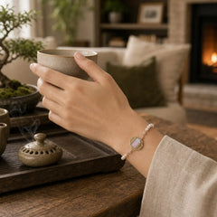 Pearl Purity Song Brocade Charm Neo Chinese Bracelet featuring Pearl, Copper