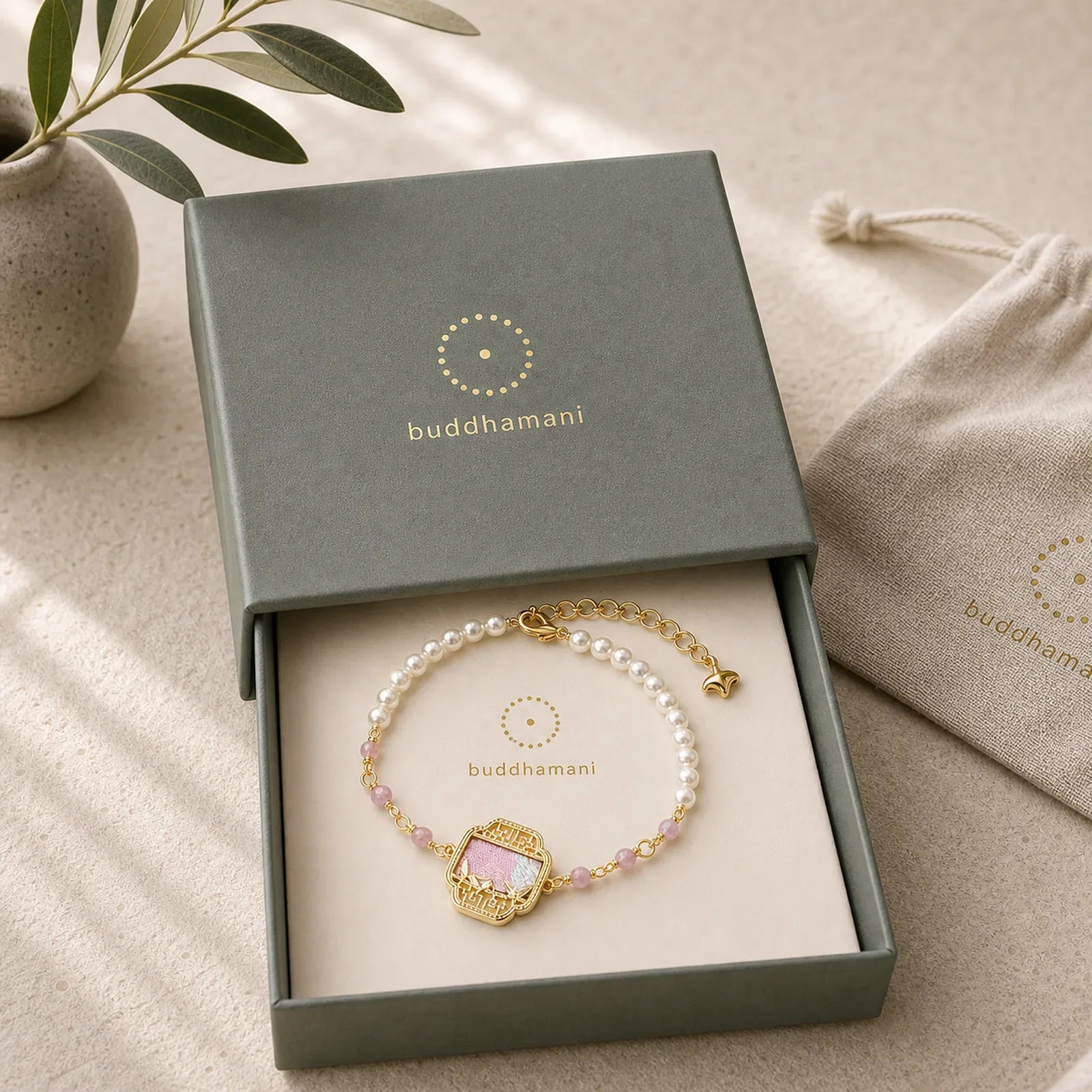 Pearl Purity Song Brocade Charm Neo Chinese Bracelet featuring Pearl, Copper