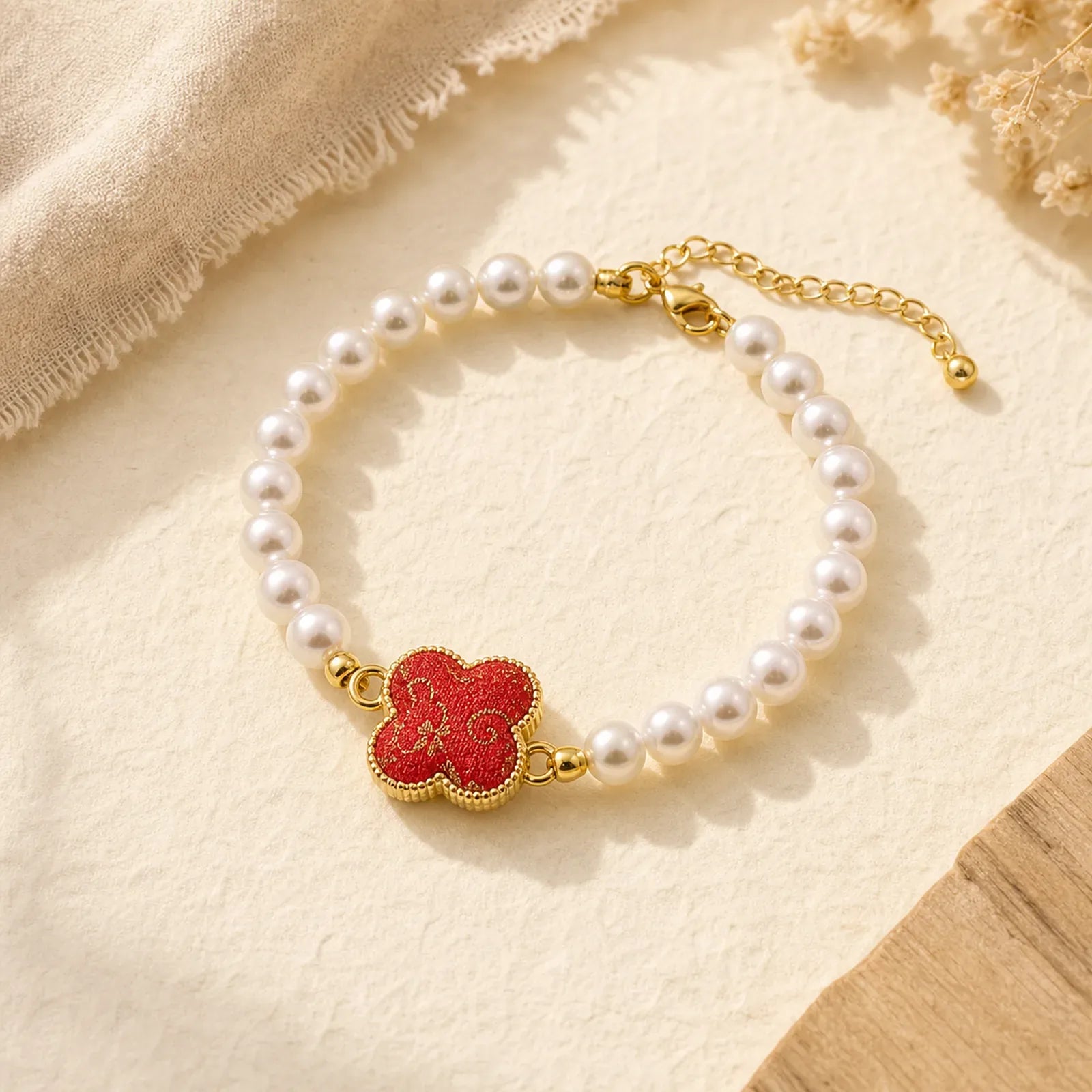 Pearl Song Brocade Clover Purity New Chinese Bracelet featuring Pearl, Copper