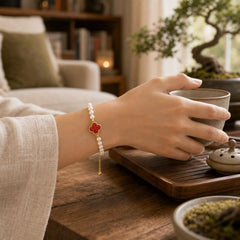Pearl Song Brocade Clover Purity New Chinese Bracelet featuring Pearl, Copper