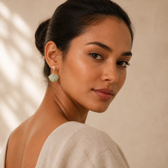 Pearl Song Brocade Leaf Shaped Balance Chinese Earrings featuring Pearl, Silver, Copper
