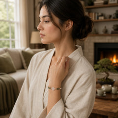 Peridot Bamboo Flower Agate Pearl Peace Bracelet featuring Peridot, Bamboo, Pearl