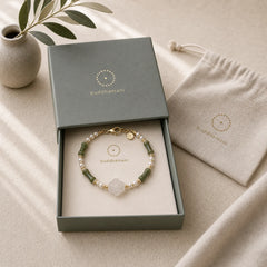Peridot Bamboo Flower Agate Pearl Peace Bracelet featuring Peridot, Bamboo, Pearl