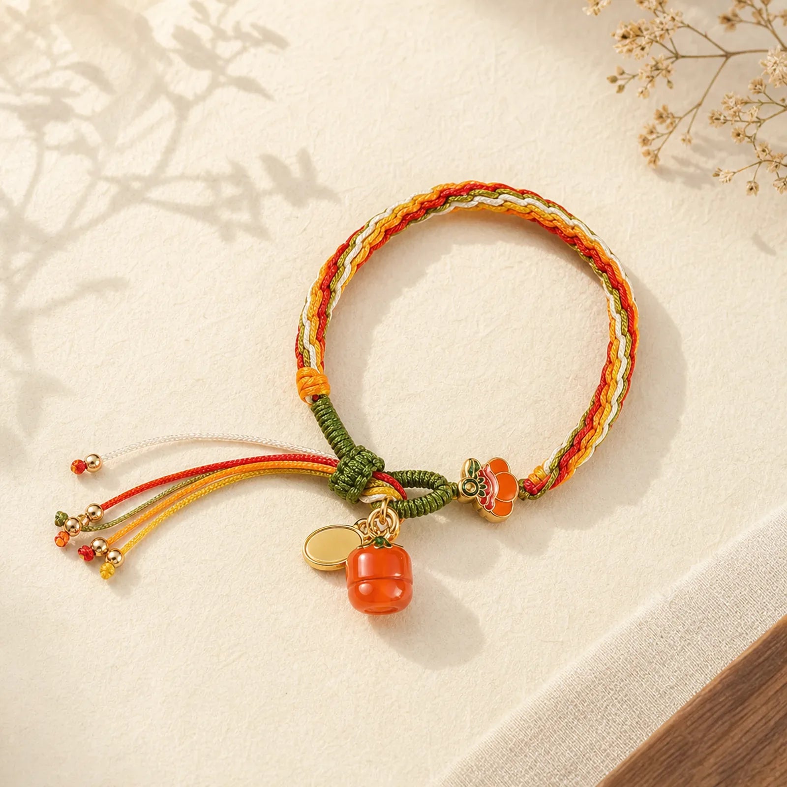 Persimmon Red Agate Strength Reincarnation Knot Braid String Bracelet featuring Red Agate, Red String