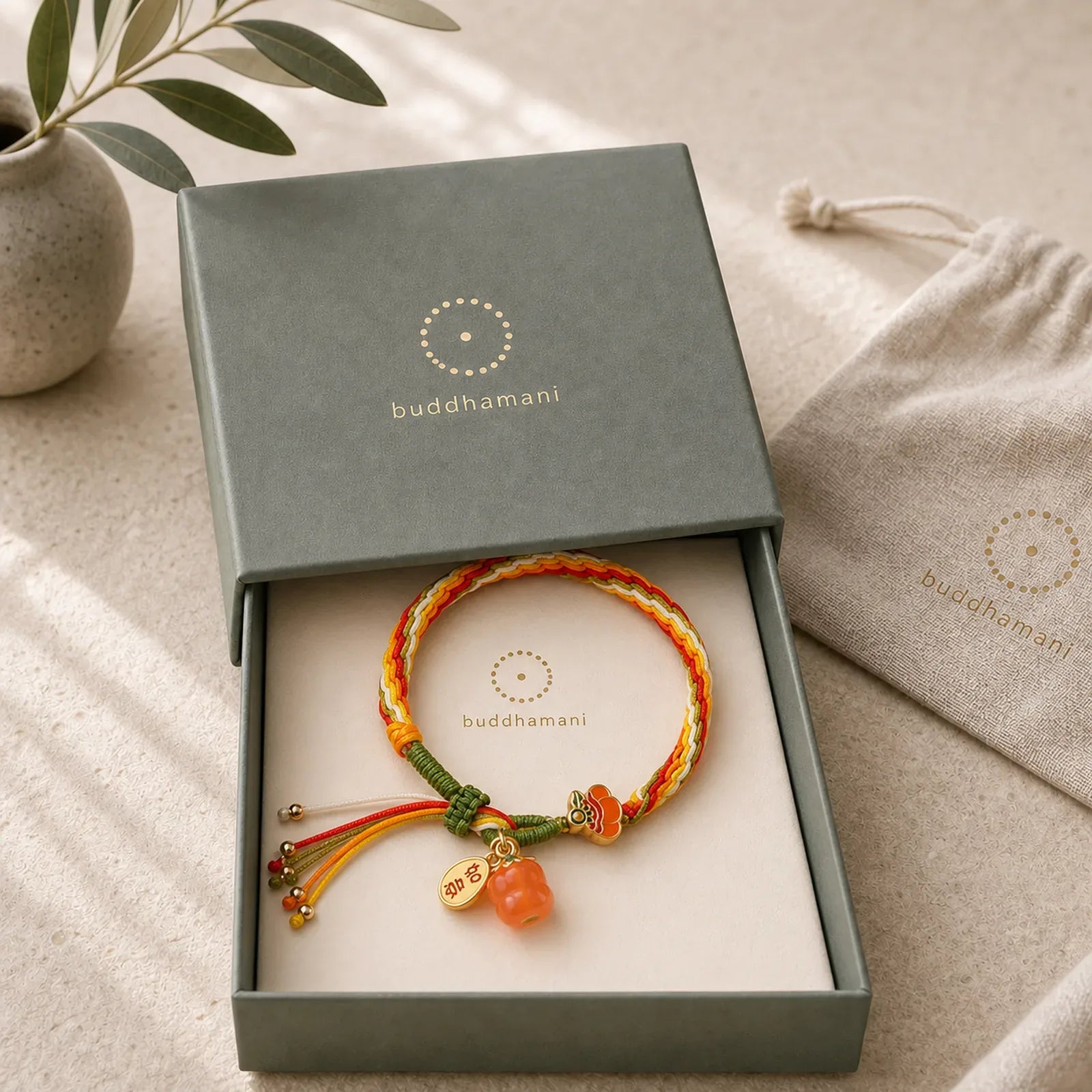 Persimmon Red Agate Strength Reincarnation Knot Braid String Bracelet featuring Red Agate, Red String
