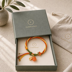 Persimmon Red Agate Strength Reincarnation Knot Braid String Bracelet featuring Red Agate, Red String